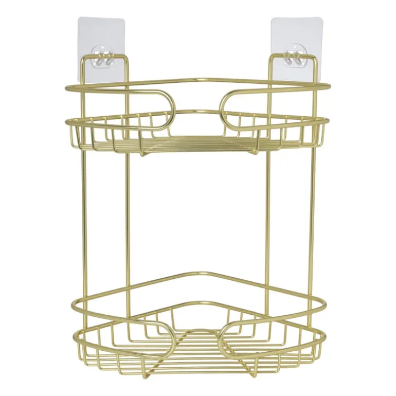 Badkamerrek hoek dubbel - goudkleurig - 21.5x21.5x34 cm