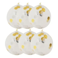 Ballon confetti - goud/wit - set van 6