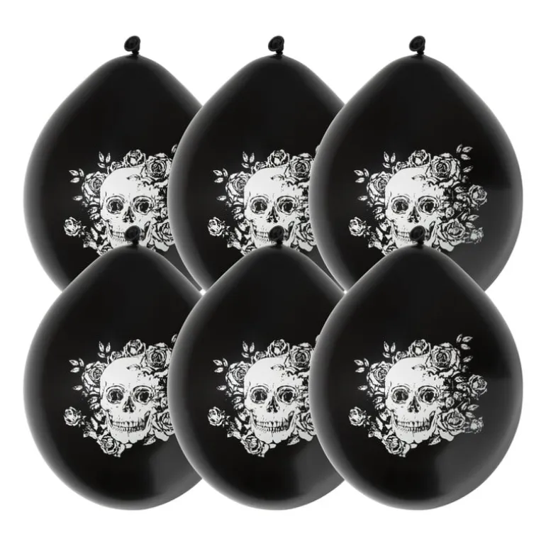 Ballonnen Day of the Dead - zwart/wit - set van 6