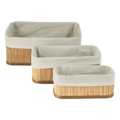 Bamboe manden met voering - 3 stuks