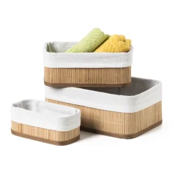 Bamboe manden met voering - 3 stuks