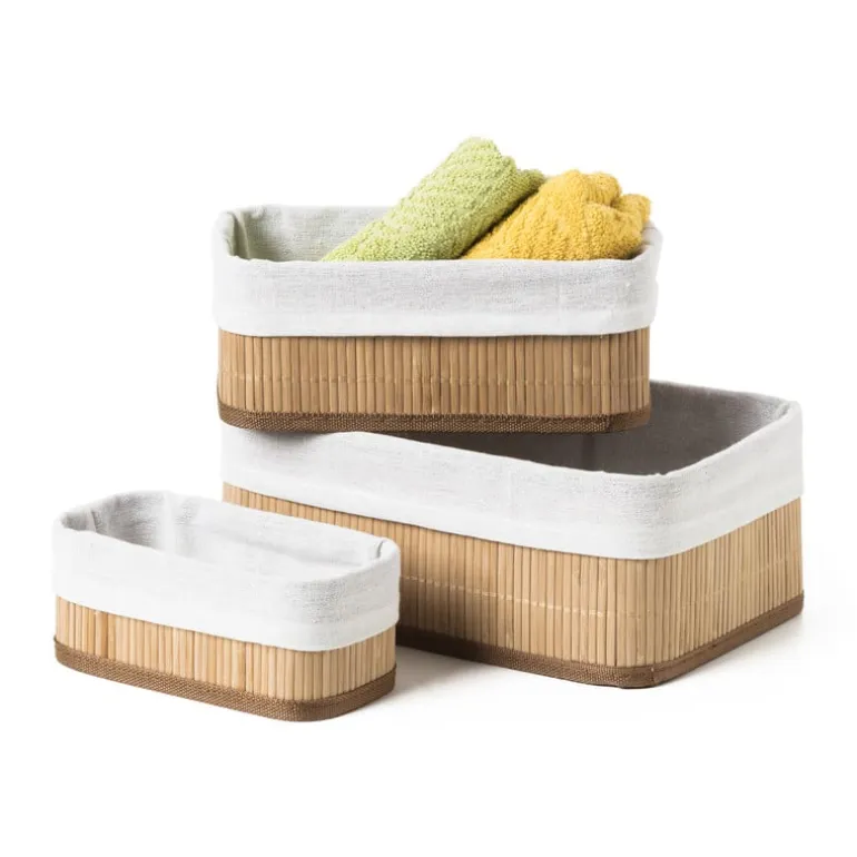 Bamboe manden met voering - 3 stuks