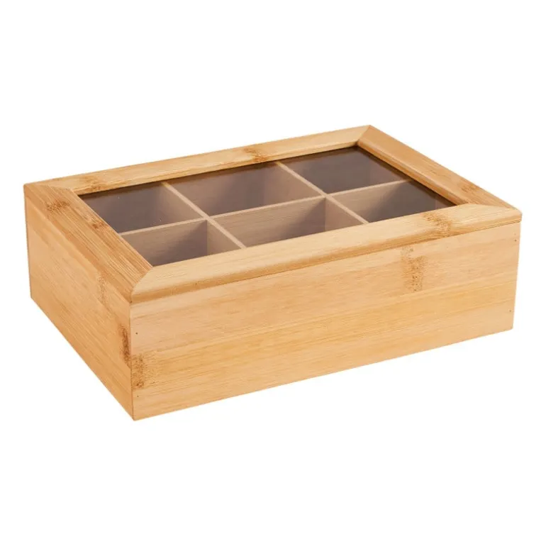 Bamboe theekistje - 6 vakken - 23x16x8 cm