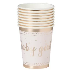 Bekers baby girl - papier - roze/goud - set van 8