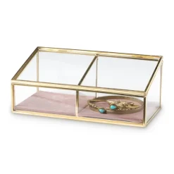 Bijouxdoos - 2- vaks - goud/roze - 18x9,5x7 cm