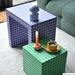 Bijzettafel checks - paars - 48x48x32 cm