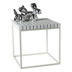 Bijzettafel checks met metalen frame - wit - 36x36x36 cm
