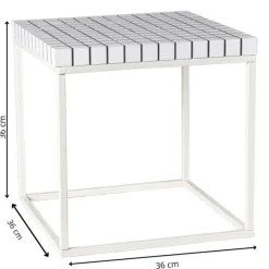 Bijzettafel checks met metalen frame - wit - 36x36x36 cm