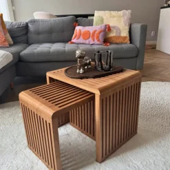 Bijzettafel Japandi groot - bruin - 40x42x35 cm