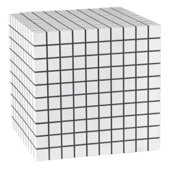 Bijzettafel kubus checks - wit - 30x30x30 cm