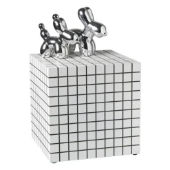 Bijzettafel kubus checks - wit - 30x30x30 cm