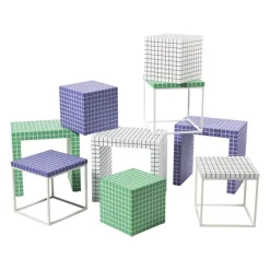 Bijzettafel kubus checks - paars - 30x30x30 cm