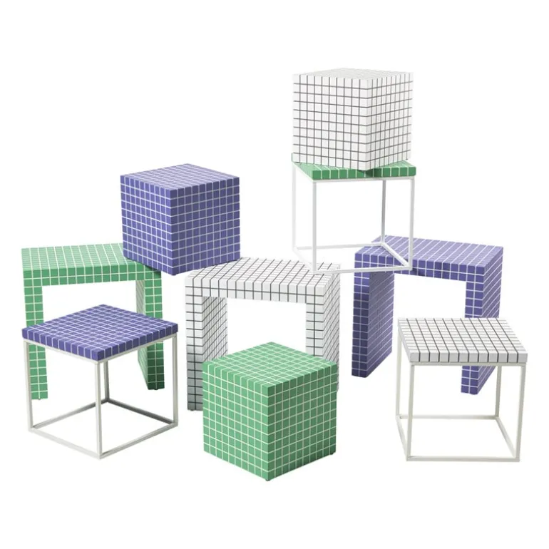 Bijzettafel kubus checks - groen - 30x30x30 cm