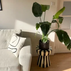 Bijzettafel stripes - beige/zwart - ø40x45 cm