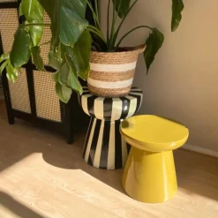 Bijzettafel stripes - beige/zwart - ø40x45 cm