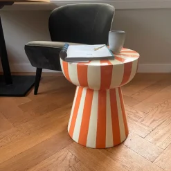 Bijzettafel stripes - beige/oranje - ø40x45 cm