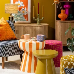 Bijzettafel stripes - beige/oranje - ø40x45 cm