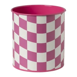 Bloempot geblokt groot - roze - ø13x14 cm