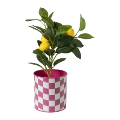 Bloempot geblokt groot - roze - ø13x14 cm