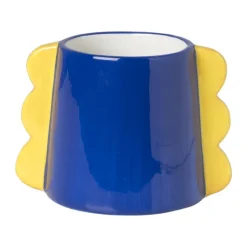 Bloempot met oortjes - blauw/geel - ø10x14.5 cm