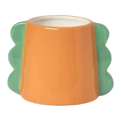 Bloempot met oortjes - oranje/groen - ø10x14.5 cm