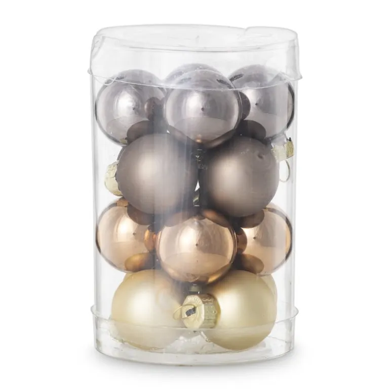 Box met kerstballen - bruin - ø2.5 cm - set van 16