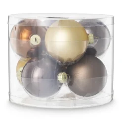 Box met kerstballen - bruin - ø7 cm - set van 8