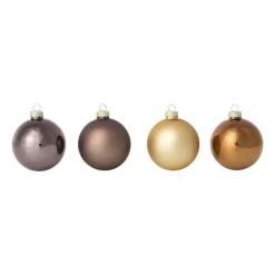 Box met kerstballen - bruin - ø7 cm - set van 8