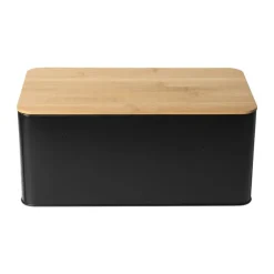 Broodtrommel met plank - zwart - 31x17x14 cm