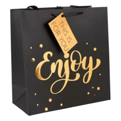 Cadeautasje enjoy - zwart en goud - 26x27 cm