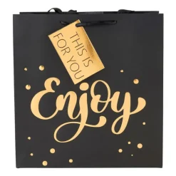 Cadeautasje enjoy - zwart en goud - 26x27 cm
