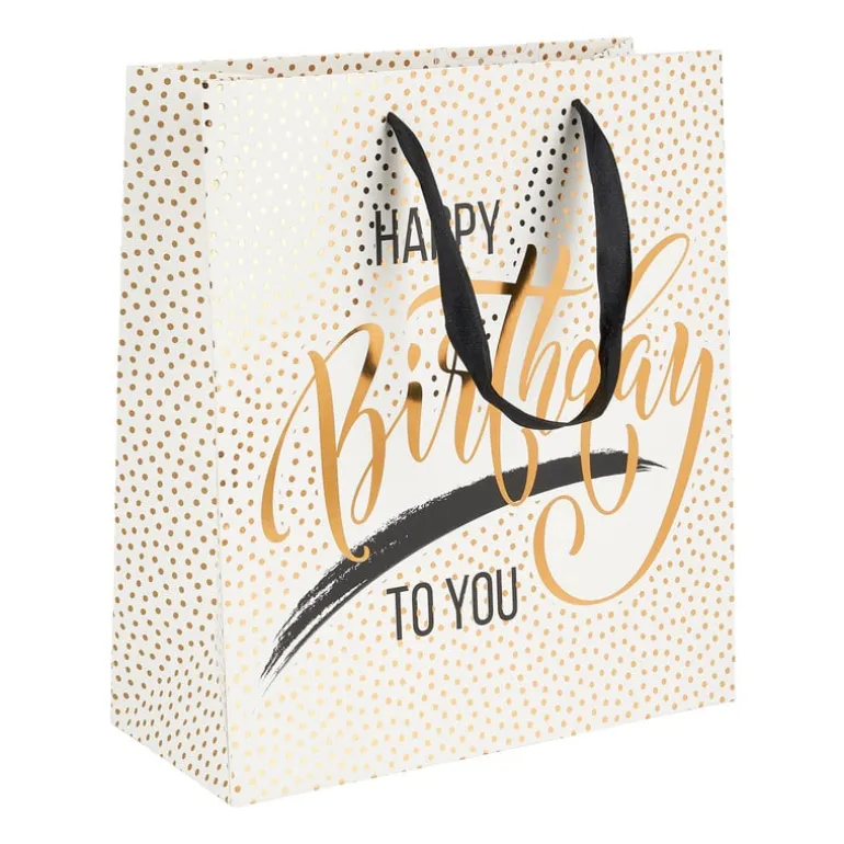 Cadeautasje Happy birthday - gouden stip - 23x26 cm