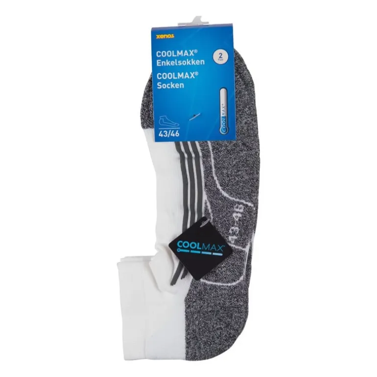 Coolmax enkelsokken - 43/46 - wit/grijs - 2 paar
