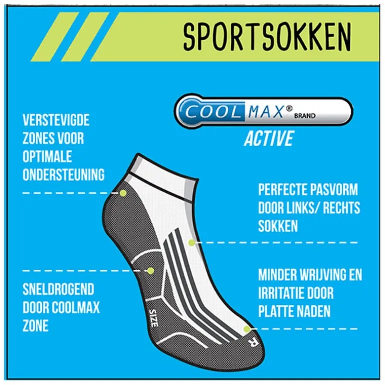 Coolmax enkelsokken - 43/46 - wit/grijs - 2 paar