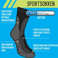 Coolmax sportsokken 39/42 - zwart/grijs - 2 paar