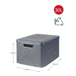 Curver opbergmand met deksel groot - grijs - 23x44x33 cm