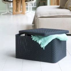 Curver opbergmand met deksel groot - grijs - 23x44x33 cm