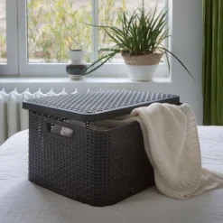 Curver opbergmand met deksel groot - grijs - 23x44x33 cm