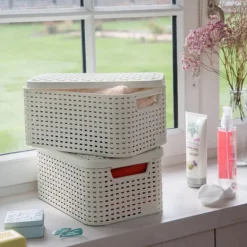 Curver opbergmand met deksel klein - wit - 13x29x19 cm