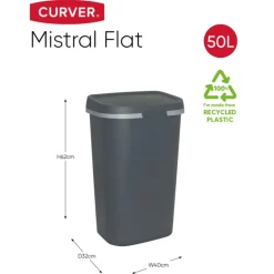 Curver prullenbak mistral flat - grijs - 50 liter