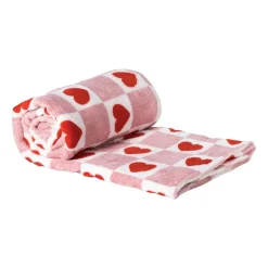 Deken met hartjesprint - roze/rood - 160x130cm