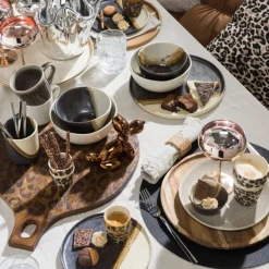 Diep bord cortado - beige/zwart - ø18x5.8 cm