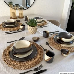 Diep bord cortado - beige/zwart - ø18x5.8 cm