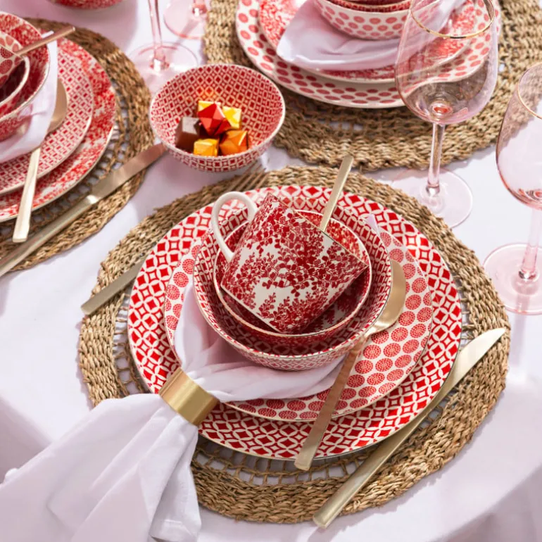 Dinerbord Mirna blaadjes - rood/wit - ø26.8x2.2 cm