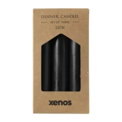 Dinerkaarsjes - set van 3 - zwart - ø2x12 cm