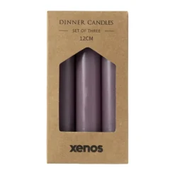 Dinerkaarsjes - set van 3 - paars - ø2x12 cm