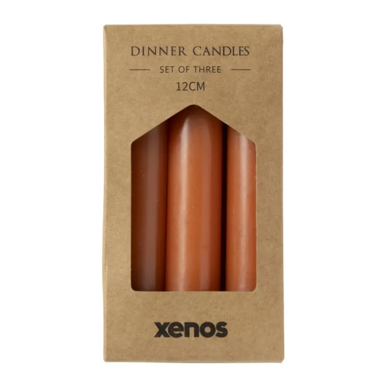 Dinerkaarsjes - set van 3 - oranje - ø2x12 cm