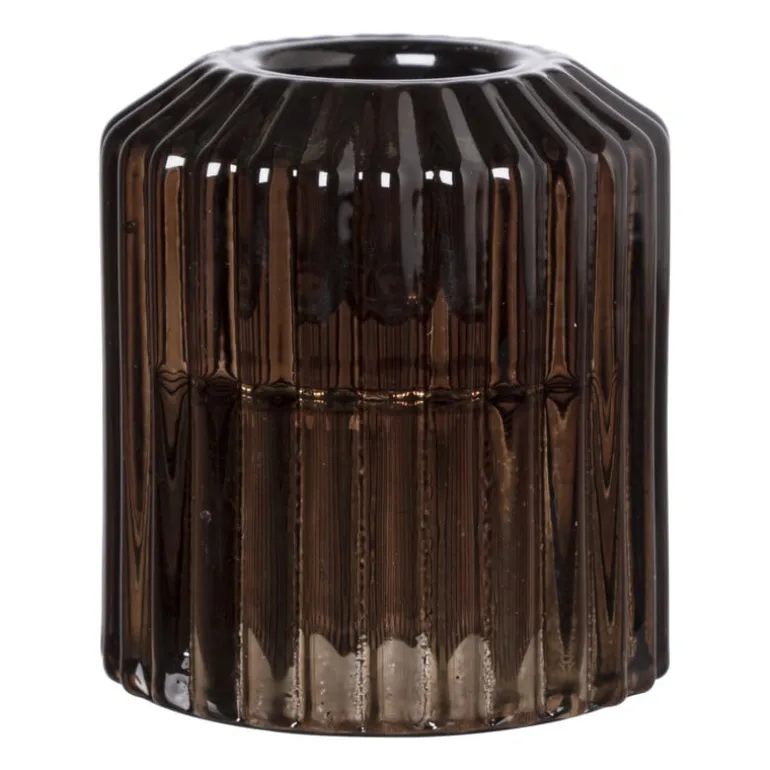 Diner/theelichthouder - donkerbruin - ø5.5x6 cm