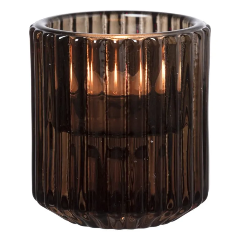 Diner/theelichthouder - donkerbruin - ø5.5x6 cm