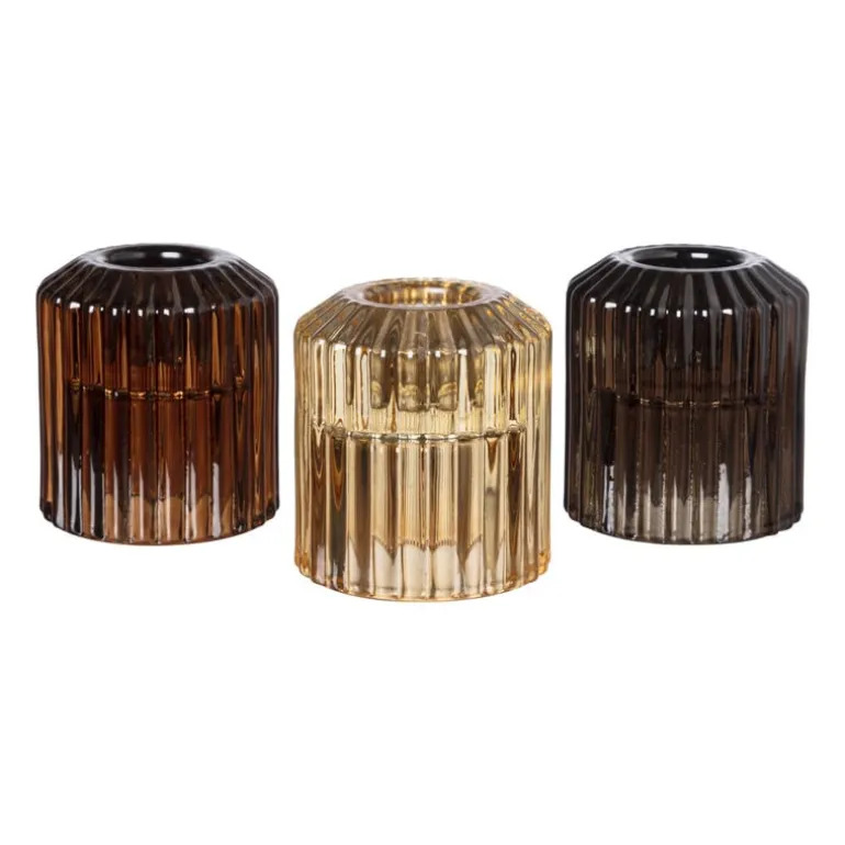 Diner/theelichthouder - donkerbruin - ø5.5x6 cm